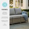 Martha Stewart Lily Pond Indoor-Outdoor 4-Seat Patio Sofa in Weathered Gray Rattan Wicker, All-Weather Gray Back and Seat Cushions, 300 Lb. Static Weight Per Seat