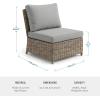 Martha Stewart Lily Pond Indoor-Outdoor Armless Patio Center Seat in Weathered Gray Rattan Wicker with All-Weather Gray Back and Seat Cushions, 300 Lb. Static Weight