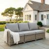 Martha Stewart Lily Pond Indoor-Outdoor Armless Patio Center Seat in Weathered Gray Rattan Wicker with All-Weather Gray Back and Seat Cushions, 300 Lb. Static Weight