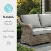 Martha Stewart Lily Pond Indoor-Outdoor Patio Loveseat in Weathered Gray Rattan Wicker with All-Weather Gray Back and Seat Cushions, 300 Lb. Static Weight Per Seat
