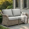 Martha Stewart Lily Pond Indoor-Outdoor Patio Loveseat in Weathered Gray Rattan Wicker with All-Weather Gray Back and Seat Cushions, 300 Lb. Static Weight Per Seat