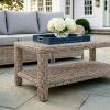 Martha Stewart Lily Pond Rattan Wicker Indoor-Outdoor Patio Coffee Table with Lower Storage Shelf in Weathered Gray