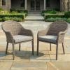 Martha Stewart Lily Pond Set of 2 Indoor-Outdoor Weathered Gray Rattan Wicker Patio Dining Armchairs, Gray Seat Cushions, Stacks Up to 8 High, 300 Lb. Static Weight(Set of 2)