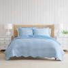 Martha Stewart – Queen Size Quilt Set, Soft & Smooth Sateen Bedding with a Light and Breathable Feel, 3 Piece Bed Set with Matching Pillowcases (Fern Embroidery Grey)(Olivia Gingham Blue)