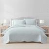 Martha Stewart – Queen Size Quilt Set, Soft & Smooth Sateen Bedding with a Light and Breathable Feel, 3 Piece Bed Set with Matching Pillowcases (Fern Embroidery Grey)(Vintage Scallop Blue)