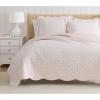 Martha Stewart – Queen Size Quilt Set, Soft & Smooth Sateen Bedding with a Light and Breathable Feel, 3 Piece Bed Set with Matching Pillowcases (Fern Embroidery Grey)(Olivia Gingham Pink)