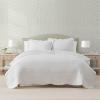 Martha Stewart – Queen Size Quilt Set, Soft & Smooth Sateen Bedding with a Light and Breathable Feel, 3 Piece Bed Set with Matching Pillowcases (Fern Embroidery Grey)(Vintage Scallop White)