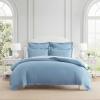 Martha Stewart – Twin Duvet Cover Set, 100% Smooth & Silky Sateen Cotton Bedding, 2 Piece Striped Bedding with Matching Pillowcase (Verbena Stripe Blue)(Signature Scallop Blue)