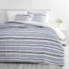 Martha Stewart – Twin Duvet Cover Set, 100% Smooth & Silky Sateen Cotton Bedding, 2 Piece Striped Bedding with Matching Pillowcase (Verbena Stripe Blue)(Soft Blue/Navy)