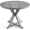 Martha Stewart Bedford 36″ Round Indoor-Outdoor Aluminum Patio Dining Table with Trestle Base, Accommodates up to 4 Adults, Brushed Brown Woodgrain Finish(Grey)