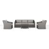 Martha Stewart Bedford 4-Piece Indoor-Outdoor Conversation Set with Sofa, 2 Accent Chairs, and Coffee Table in Gray Rattan Wicker with Gray All-Weather Cushions(Gray Cushions/Gray Frame)