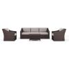 Martha Stewart Bedford 4-Piece Indoor-Outdoor Conversation Set with Sofa, 2 Accent Chairs, and Coffee Table in Gray Rattan Wicker with Gray All-Weather Cushions(Tan Cushions/Brown Frame)