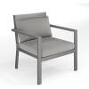 Martha Stewart Bedford Indoor-Outdoor Aluminum Patio Accent Chairs with Brushed Woodgrain Finish in Gray and Gray All-Weather Cushions, Set of 2(Grey)