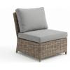 Martha Stewart Lily Pond Indoor-Outdoor Armless Patio Center Seat in Weathered Gray Rattan Wicker with All-Weather Gray Back and Seat Cushions, 300 Lb. Static Weight