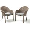 Martha Stewart Lily Pond Set of 2 Indoor-Outdoor Weathered Gray Rattan Wicker Patio Dining Armchairs, Gray Seat Cushions, Stacks Up to 8 High, 300 Lb. Static Weight(Set of 2)