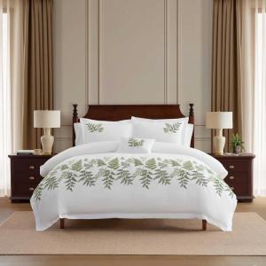 Martha Stewart – Twin Duvet Cover Set, 100% Smooth & Silky Sateen Cotton Bedding, 2 Piece Striped Bedding with Matching Pillowcase (Verbena Stripe Blue)(Fern Garden Green)