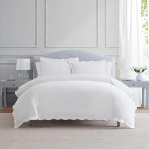 Martha Stewart – Twin Duvet Cover Set, 100% Smooth & Silky Sateen Cotton Bedding, 2 Piece Striped Bedding with Matching Pillowcase (Verbena Stripe Blue)(Simple Scallop Beige)