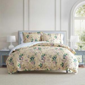 Martha Stewart – Twin Duvet Cover Set, 100% Smooth & Silky Sateen Cotton Bedding, 2 Piece Striped Bedding with Matching Pillowcase (Verbena Stripe Blue)(Songbird Yellow)