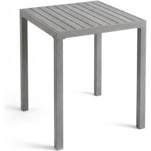 Martha Stewart Bedford 35.5″ Square Bar Height Patio Table with Trestle Base, Indoor-Outdoor Aluminum Dining Table with Seating for 4, Brushed Gray Woodgrain Finish(Grey)