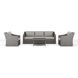 Martha Stewart Bedford 4-Piece Indoor-Outdoor Conversation Set with Sofa, 2 Accent Chairs, and Coffee Table in Gray Rattan Wicker with Gray All-Weather Cushions(Gray Cushions/Gray Frame)