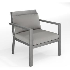 Martha Stewart Bedford Indoor-Outdoor Aluminum Patio Accent Chairs with Brushed Woodgrain Finish in Gray and Gray All-Weather Cushions, Set of 2(Grey)