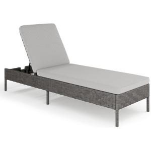 Martha Stewart Bedford Indoor-Outdoor Patio Chaise Lounge Chair with Adjustable Back and Rattan Wicker Finish in Gray with Gray All-Weather Cushions(Grey)