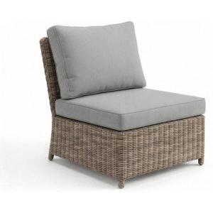 Martha Stewart Lily Pond Indoor-Outdoor Armless Patio Center Seat in Weathered Gray Rattan Wicker with All-Weather Gray Back and Seat Cushions, 300 Lb. Static Weight