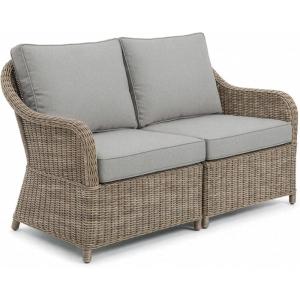Martha Stewart Lily Pond Indoor-Outdoor Patio Loveseat in Weathered Gray Rattan Wicker with All-Weather Gray Back and Seat Cushions, 300 Lb. Static Weight Per Seat