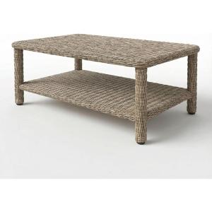 Martha Stewart Lily Pond Rattan Wicker Indoor-Outdoor Patio Coffee Table with Lower Storage Shelf in Weathered Gray