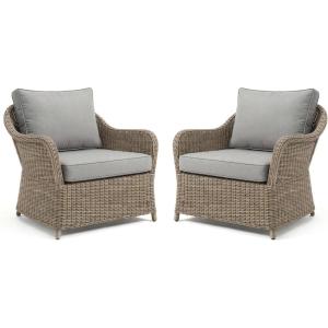Martha Stewart Lily Pond Set of 2 Indoor-Outdoor Weathered Gray Rattan Wicker Patio Club Chairs with All-Weather Gray Back and Seat Cushions, 300 Lb. Static Weight(Set of 2)