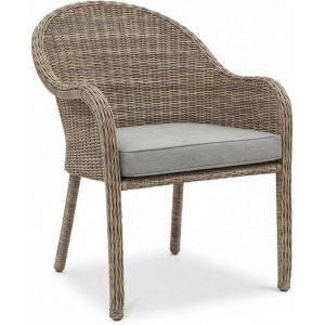 Martha Stewart Lily Pond Set of 2 Indoor-Outdoor Weathered Gray Rattan Wicker Patio Dining Armchairs, Gray Seat Cushions, Stacks Up to 8 High, 300 Lb. Static Weight(Set of 1)