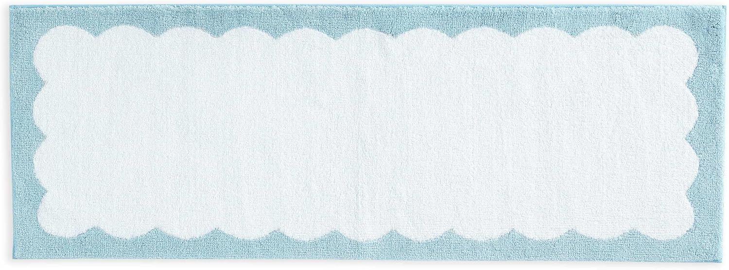image:imageMartha Stewart Bath Rug Plush 100 YarnDye Knit Rug Soft Cushioned Feel Bathroom Rug with SkidResistant Latex Rubber Backing Skylands Border LinenWhite 60 x 22Bedford Scallop WhiteBlue Bell