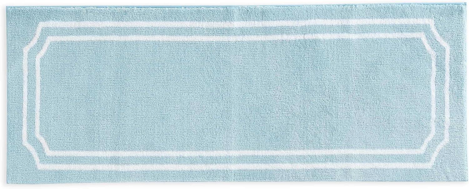 image:imageMartha Stewart Bath Rug Plush 100 YarnDye Knit Rug Soft Cushioned Feel Bathroom Rug with SkidResistant Latex Rubber Backing Skylands Border LinenWhite 60 x 22Skylands Border Blue BellWhite