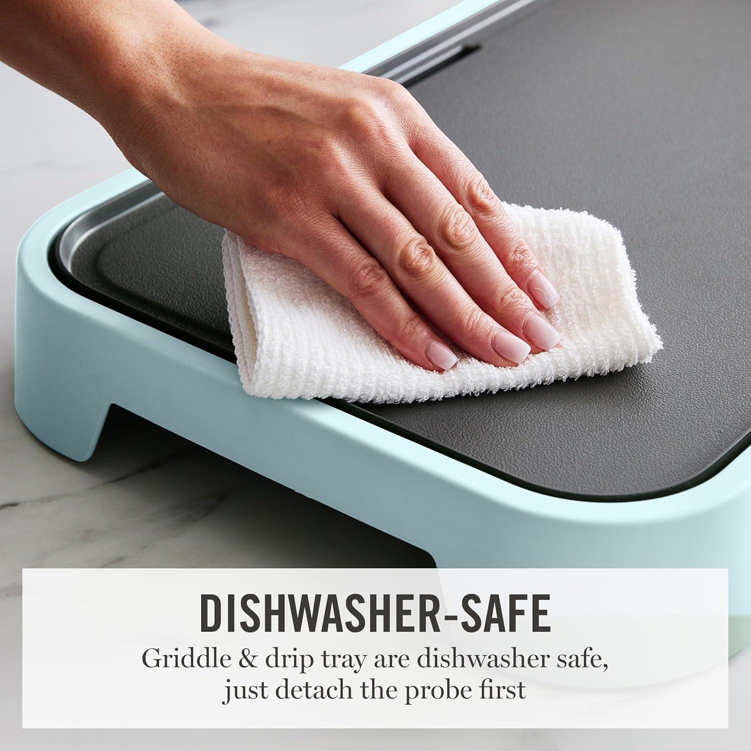 image:imageMartha Stewart 12 x 22 Electric Griddle XL Ceramic NonstickFlat Top Cooking Surface Adjustable Temperature Dial Drip Tray Dishwasher Safe 1500W Fast Even Heating Pancakes amp Eggs Linen WhiteSky Blue