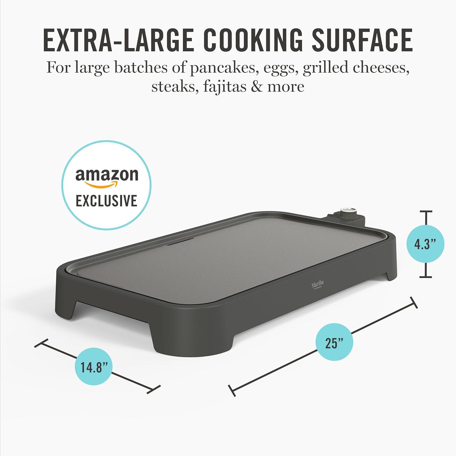 image:imageMartha Stewart 12 x 22 Electric Griddle XL Ceramic NonstickFlat Top Cooking Surface Adjustable Temperature Dial Drip Tray Dishwasher Safe 1500W Fast Even Heating Pancakes amp Eggs Linen WhiteCaviar Gray