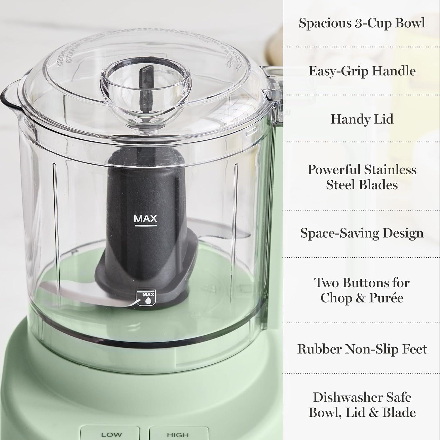 image:imageMartha Stewart 3 Cup Electric Food Chopper Vegetable amp Herb Mini Food Processor 24oz BPAFree Bowl Stainless Steel Blades Pour Spout Dicing Mincing Chop amp Puree Dishwasher Safe LinenHoneydew Green