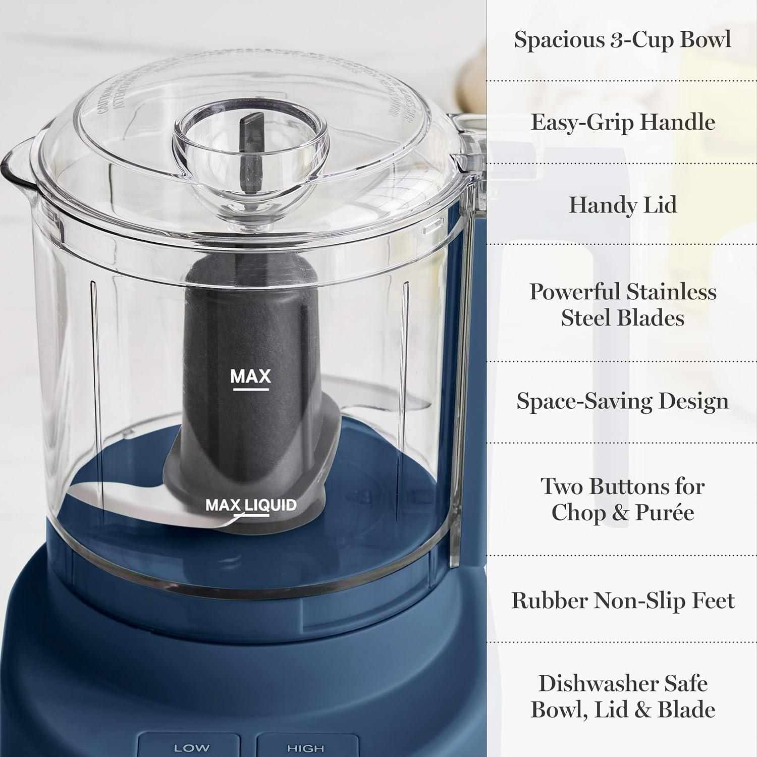 image:imageMartha Stewart 3 Cup Electric Food Chopper Vegetable amp Herb Mini Food Processor 24oz BPAFree Bowl Stainless Steel Blades Pour Spout Dicing Mincing Chop amp Puree Dishwasher Safe LinenIndigo Blue