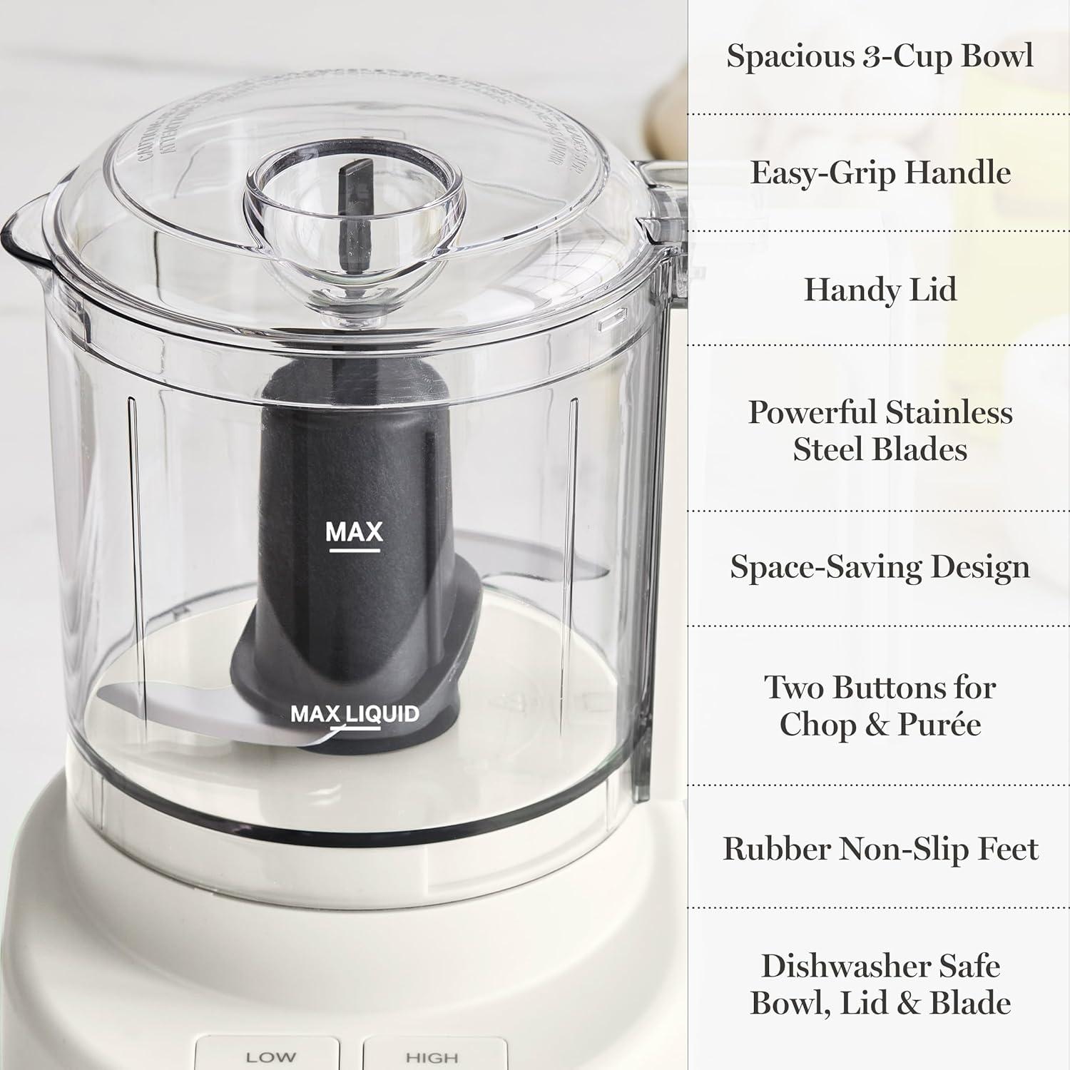 image:imageMartha Stewart 3 Cup Electric Food Chopper Vegetable amp Herb Mini Food Processor 24oz BPAFree Bowl Stainless Steel Blades Pour Spout Dicing Mincing Chop amp Puree Dishwasher Safe LinenLinen White