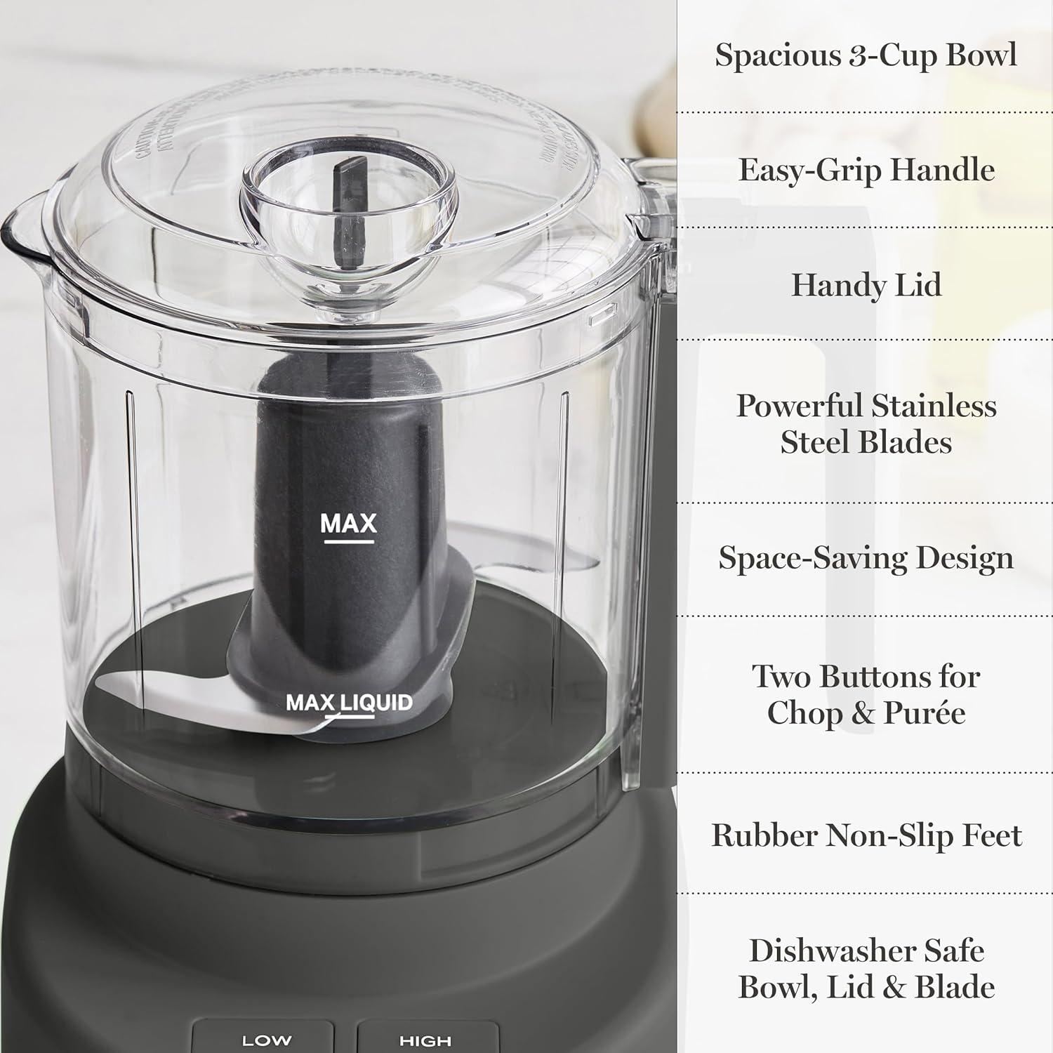 image:imageMartha Stewart 3 Cup Electric Food Chopper Vegetable amp Herb Mini Food Processor 24oz BPAFree Bowl Stainless Steel Blades Pour Spout Dicing Mincing Chop amp Puree Dishwasher Safe LinenCaviar Gray