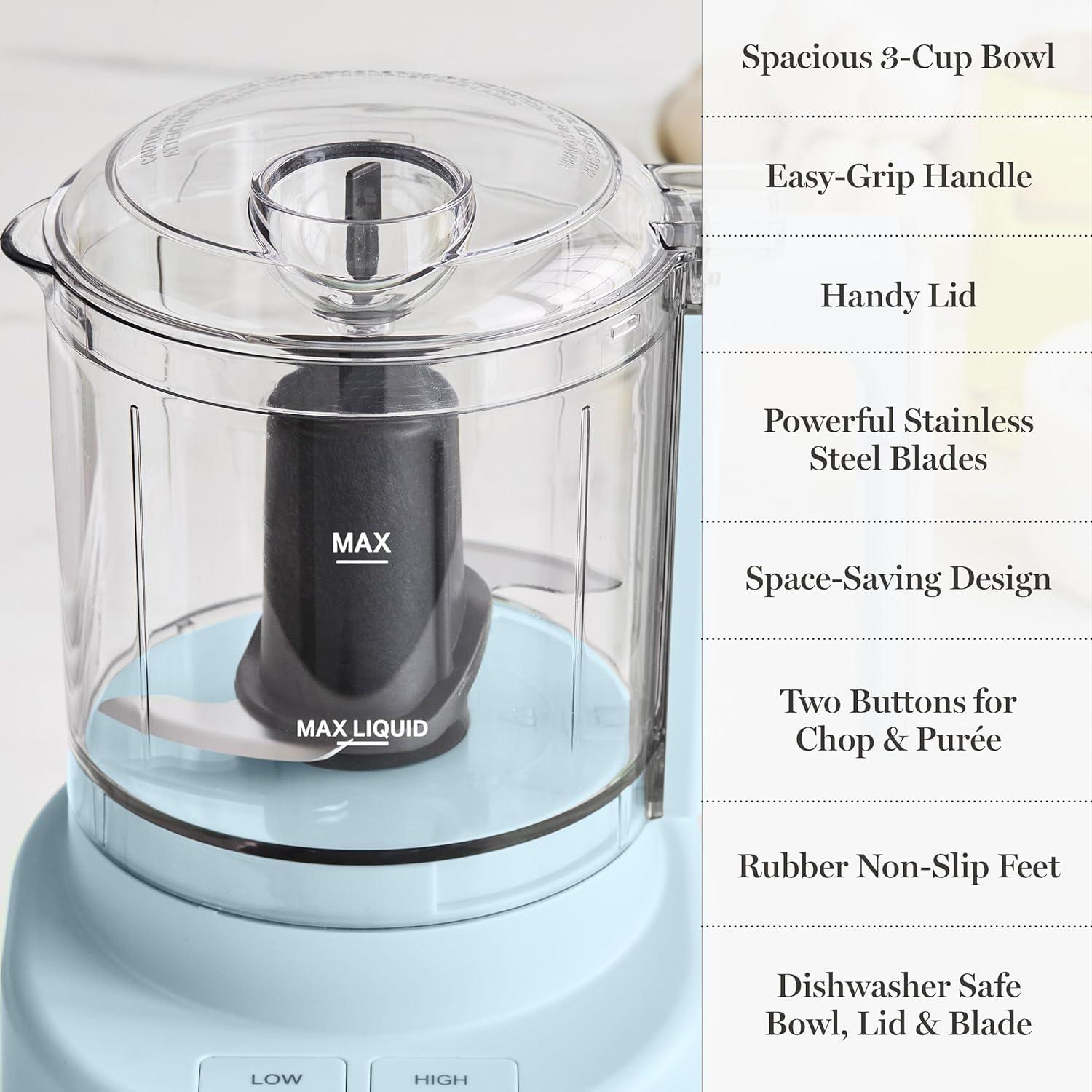 image:imageMartha Stewart 3 Cup Electric Food Chopper Vegetable amp Herb Mini Food Processor 24oz BPAFree Bowl Stainless Steel Blades Pour Spout Dicing Mincing Chop amp Puree Dishwasher Safe LinenSky Blue