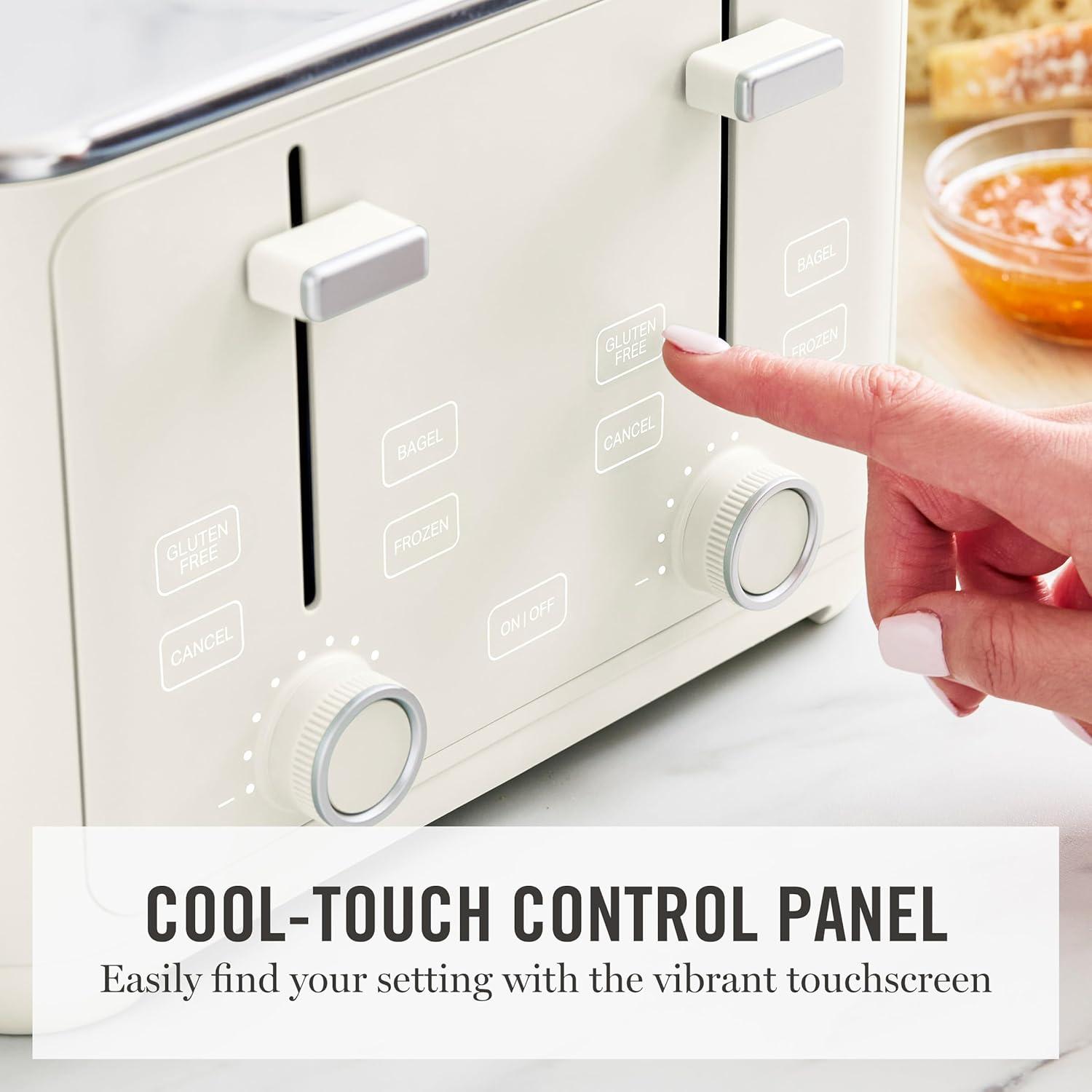 image:imageMartha Stewart 4 Slice Toaster 10 Shade Settings with Defrost Cancel Bagel amp GlutenFree ExtraWide SelfCentering Slots for Waffles amp Artisan Bread Removable Crumb Tray Cord Wrap 1800W LinenLinen White