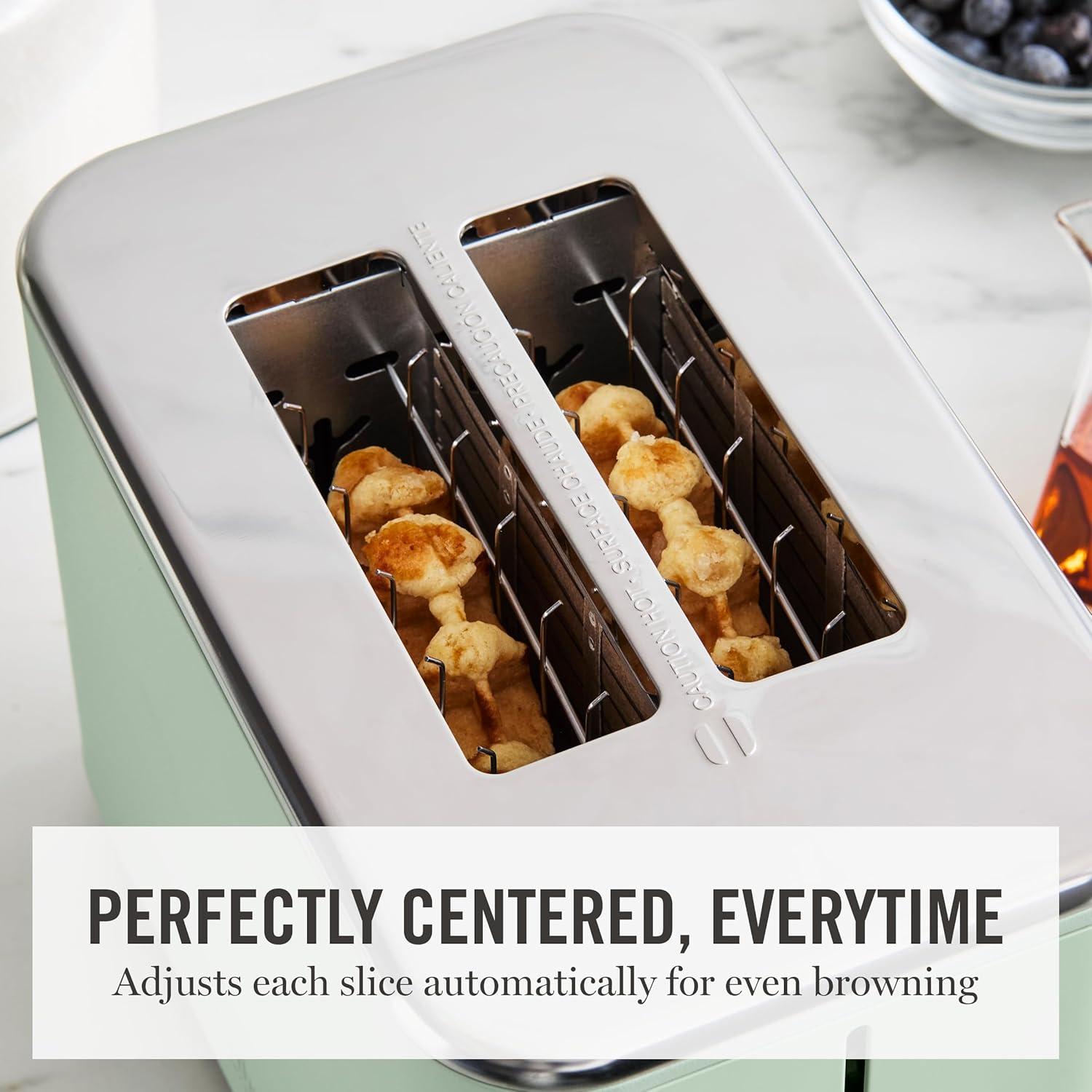 image:imageMartha Stewart 4 Slice Toaster 10 Shade Settings with Defrost Cancel Bagel amp GlutenFree ExtraWide SelfCentering Slots for Waffles amp Artisan Bread Removable Crumb Tray Cord Wrap 1800W LinenHoneydew Green