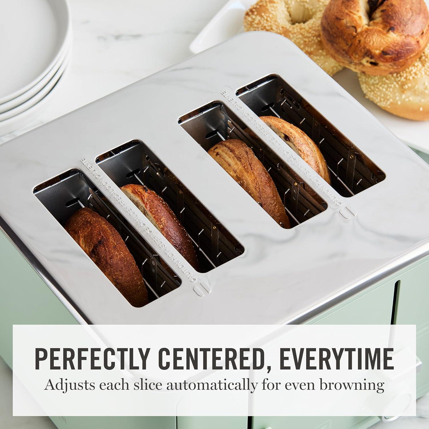 image:imageMartha Stewart 4 Slice Toaster 10 Shade Settings with Defrost Cancel Bagel amp GlutenFree ExtraWide SelfCentering Slots for Waffles amp Artisan Bread Removable Crumb Tray Cord Wrap 1800W LinenHoneydew Green