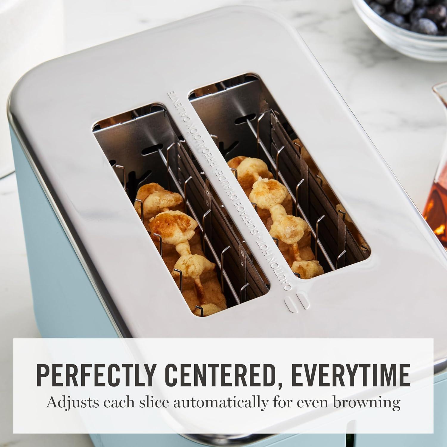 image:imageMartha Stewart 4 Slice Toaster 10 Shade Settings with Defrost Cancel Bagel amp GlutenFree ExtraWide SelfCentering Slots for Waffles amp Artisan Bread Removable Crumb Tray Cord Wrap 1800W LinenSky Blue