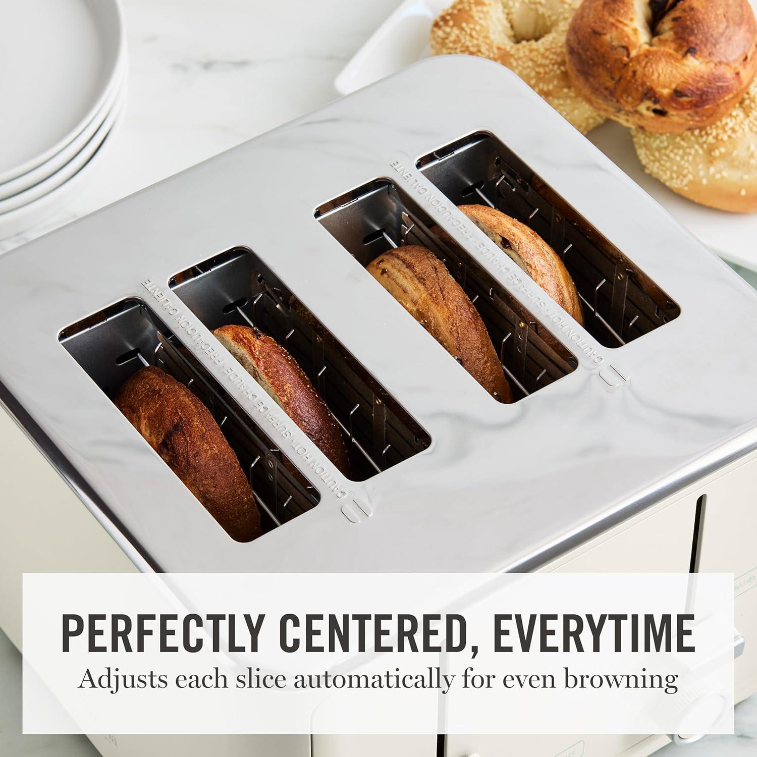 image:imageMartha Stewart 4 Slice Toaster 10 Shade Settings with Defrost Cancel Bagel amp GlutenFree ExtraWide SelfCentering Slots for Waffles amp Artisan Bread Removable Crumb Tray Cord Wrap 1800W LinenLinen White