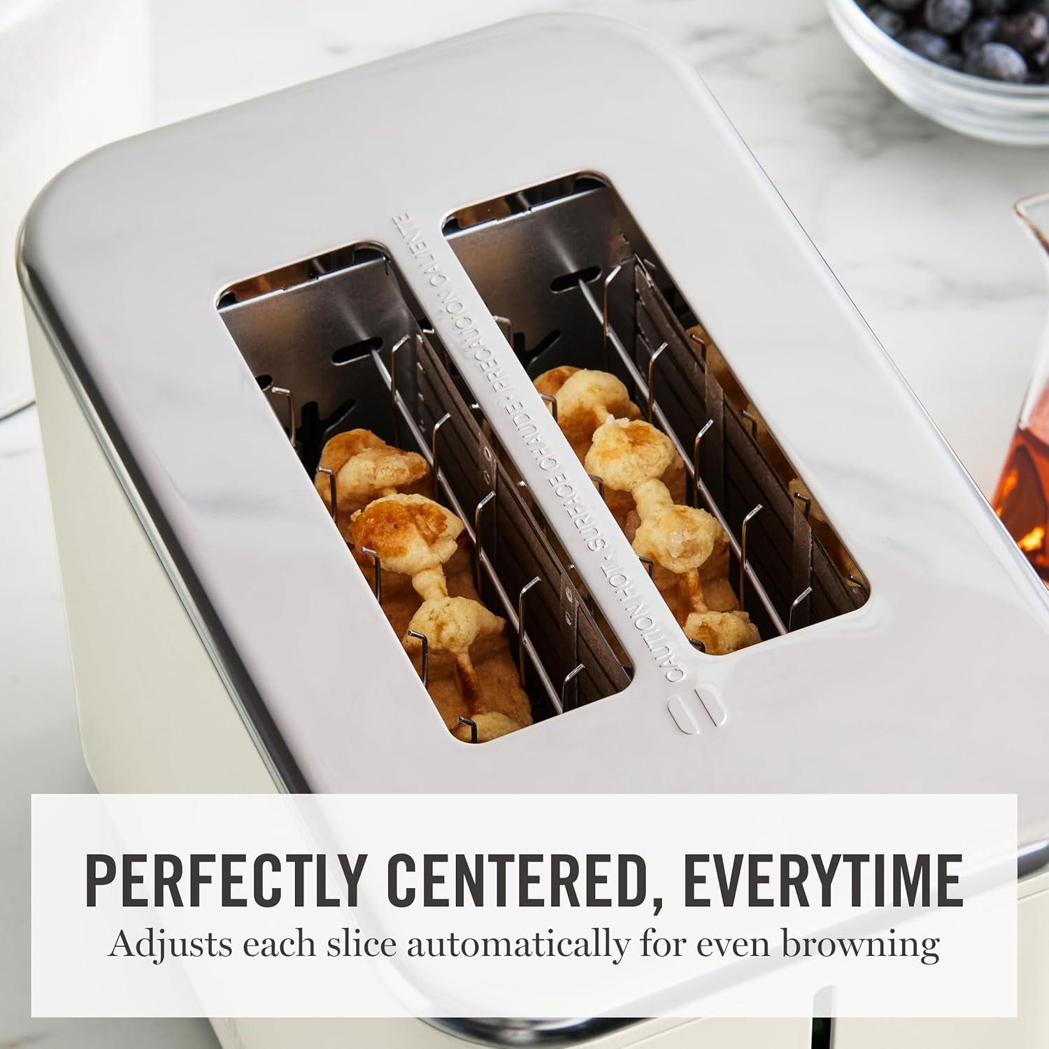 image:imageMartha Stewart 4 Slice Toaster 10 Shade Settings with Defrost Cancel Bagel amp GlutenFree ExtraWide SelfCentering Slots for Waffles amp Artisan Bread Removable Crumb Tray Cord Wrap 1800W LinenLinen White