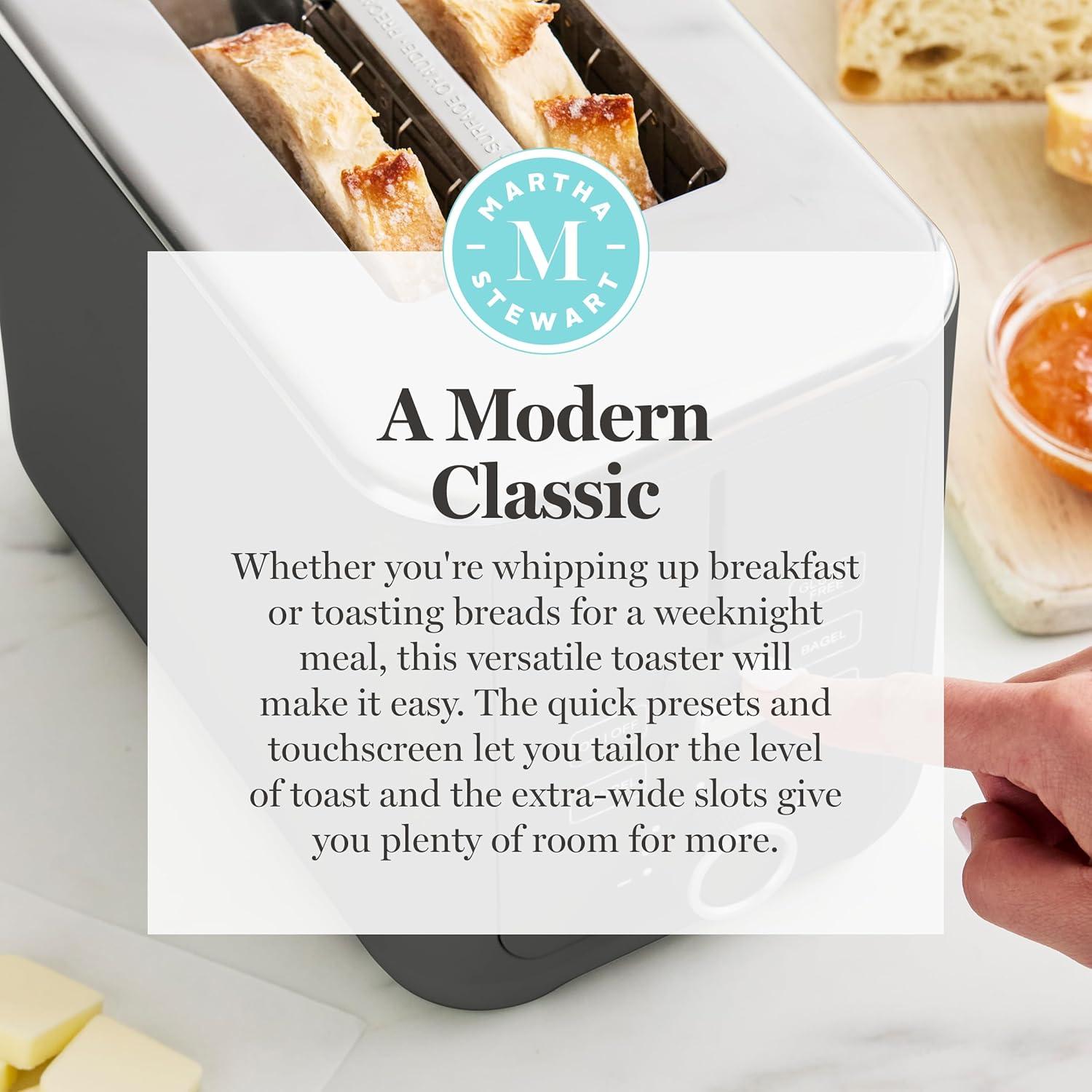 image:imageMartha Stewart 4 Slice Toaster 10 Shade Settings with Defrost Cancel Bagel amp GlutenFree ExtraWide SelfCentering Slots for Waffles amp Artisan Bread Removable Crumb Tray Cord Wrap 1800W LinenCaviar Gray