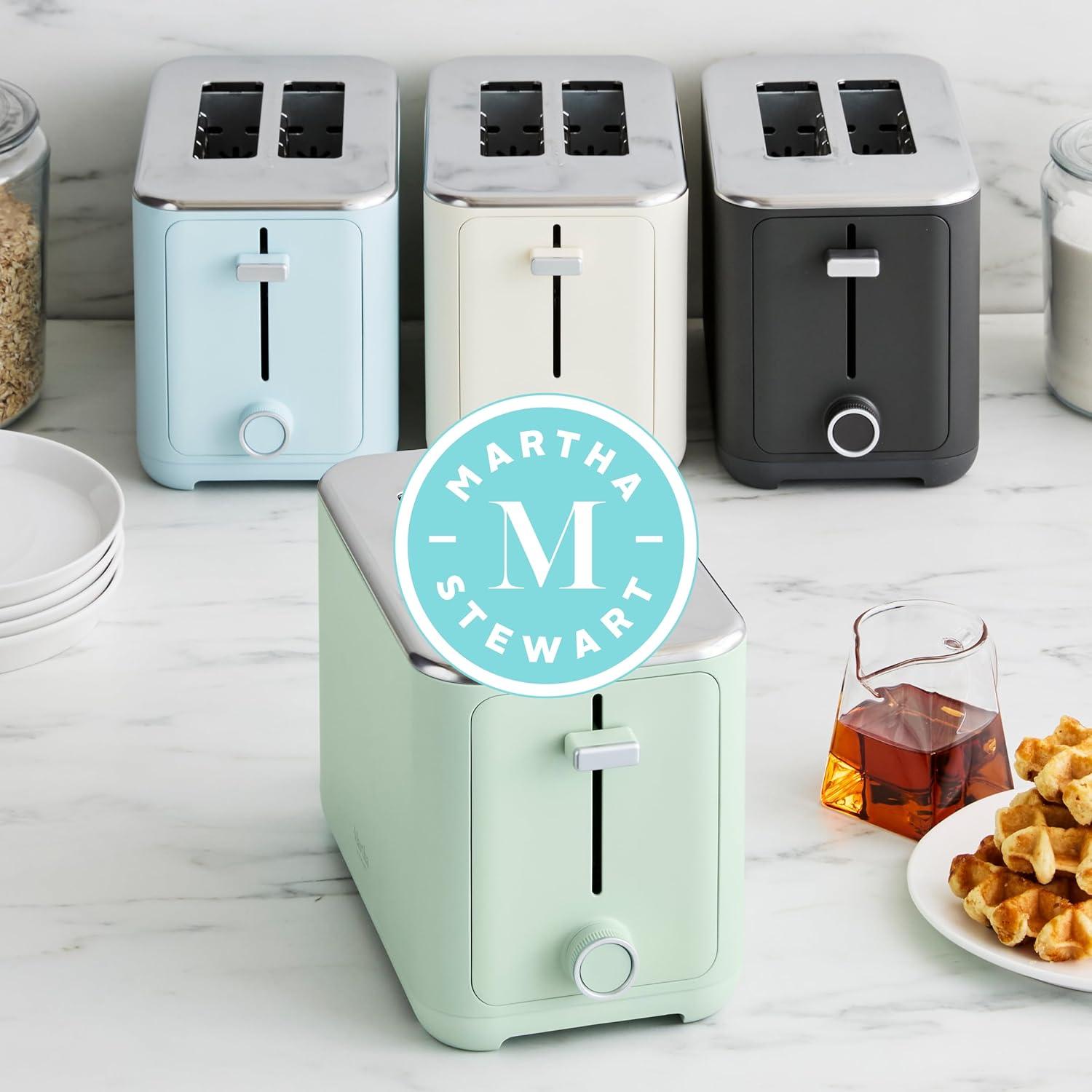 image:imageMartha Stewart 4 Slice Toaster 10 Shade Settings with Defrost Cancel Bagel amp GlutenFree ExtraWide SelfCentering Slots for Waffles amp Artisan Bread Removable Crumb Tray Cord Wrap 1800W LinenLinen White