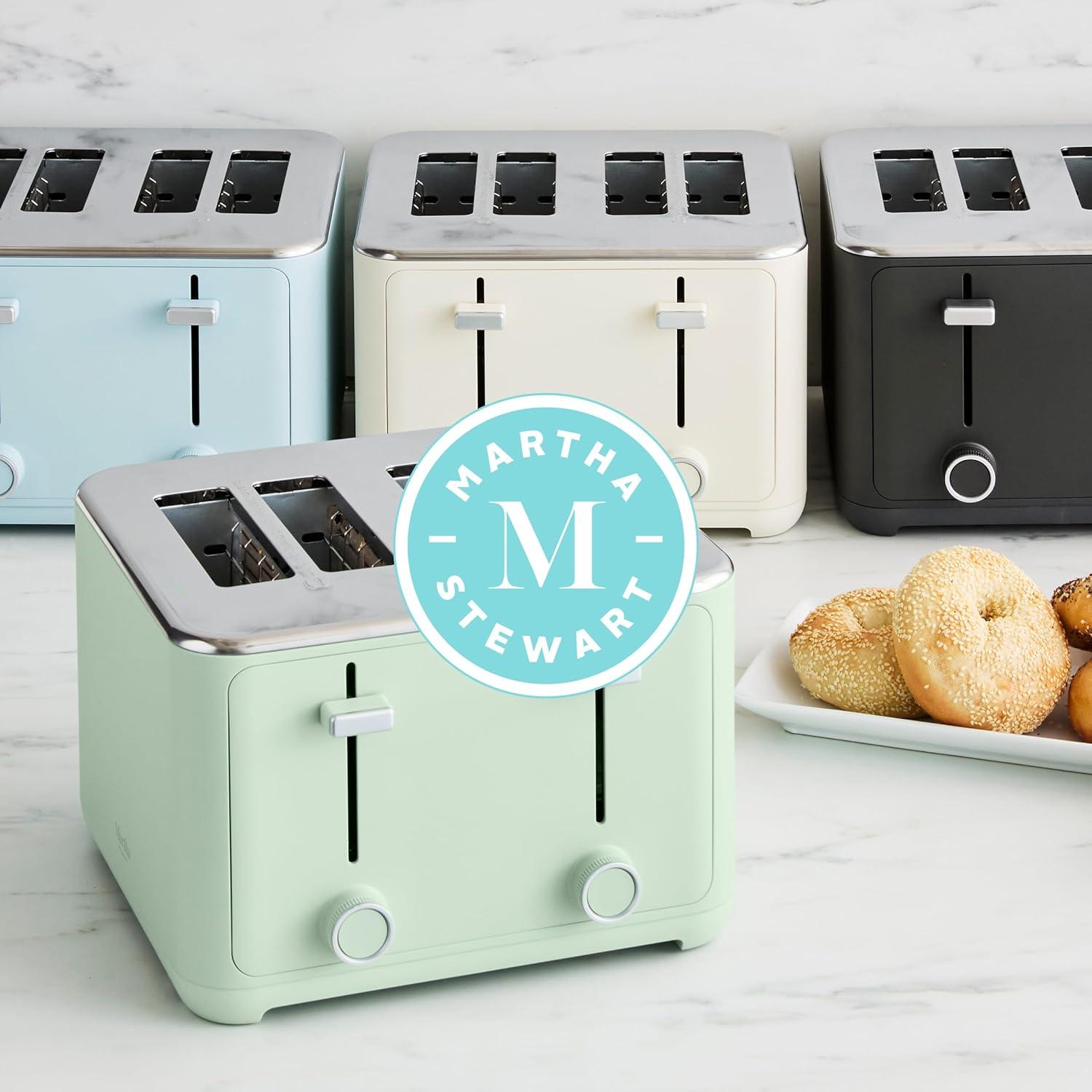 image:imageMartha Stewart 4 Slice Toaster 10 Shade Settings with Defrost Cancel Bagel amp GlutenFree ExtraWide SelfCentering Slots for Waffles amp Artisan Bread Removable Crumb Tray Cord Wrap 1800W LinenCaviar Gray