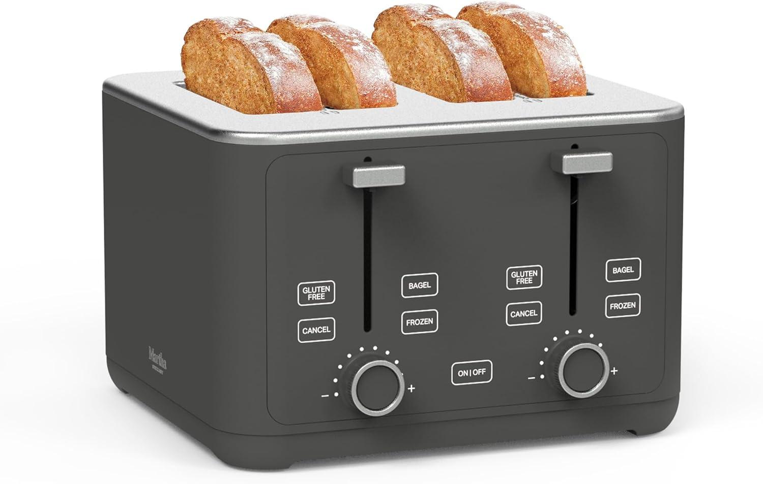 image:imageMartha Stewart 4 Slice Toaster 10 Shade Settings with Defrost Cancel Bagel amp GlutenFree ExtraWide SelfCentering Slots for Waffles amp Artisan Bread Removable Crumb Tray Cord Wrap 1800W LinenCaviar Gray